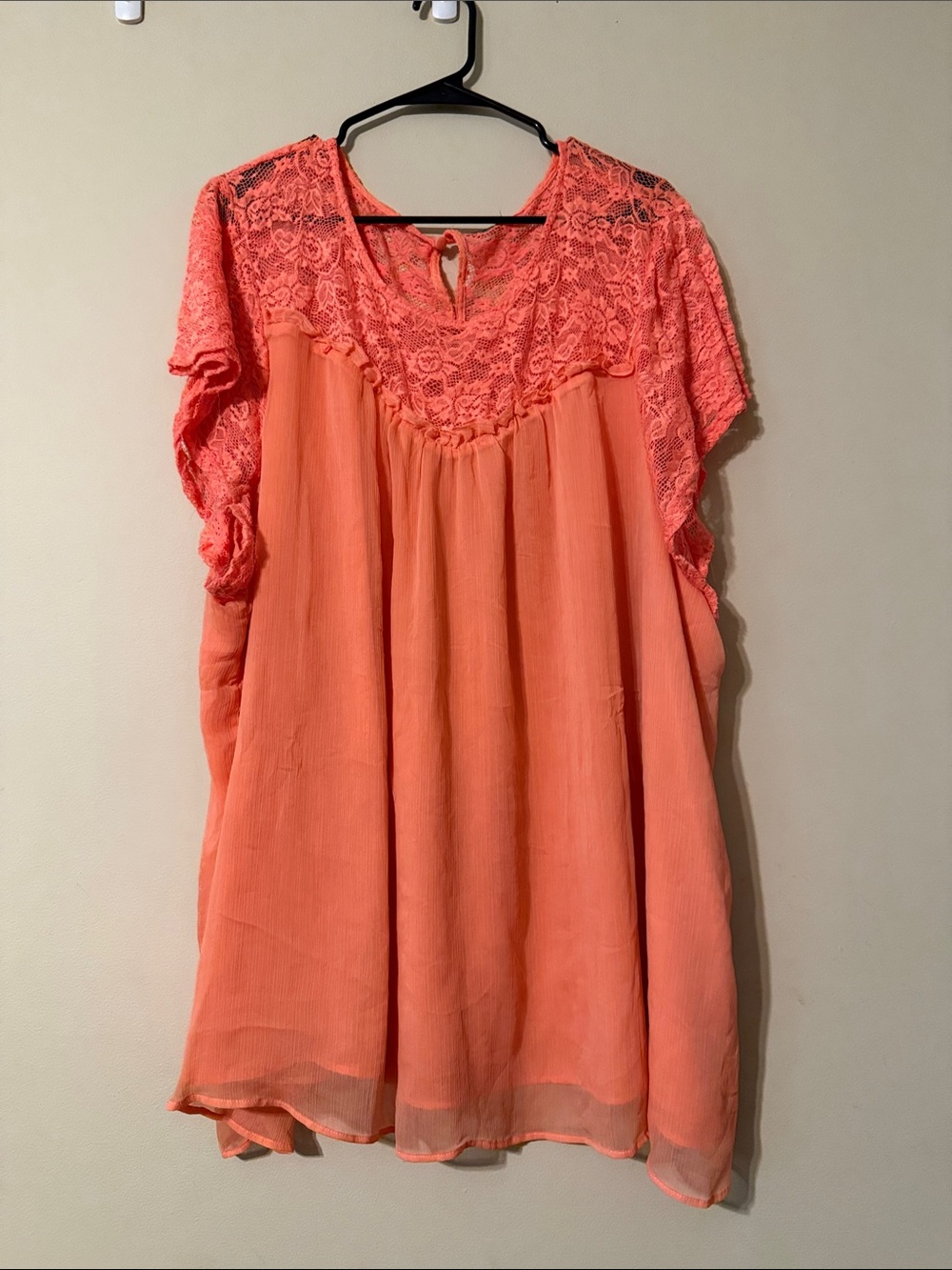 Women’s Coral Lace Yoke Flowing Blouse